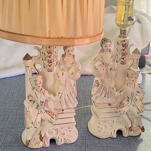Vintage Victorian Couple Bedside Lamps Porcelain/Ceramic? Fully Operational